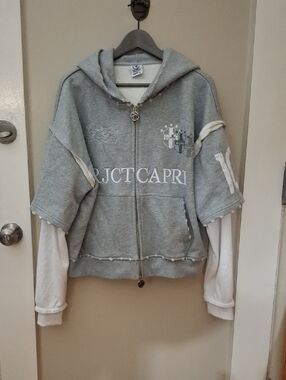 Project Capri Light Gray Zip Hoodie with White Sleeve Layering_1